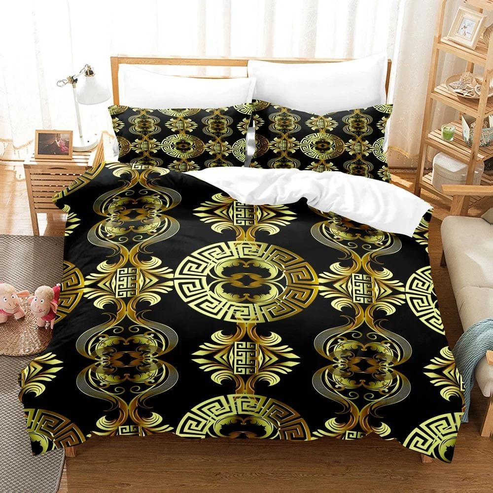 Black Golden Bedding Set New Greek Key Meander Duvet Cover Sets Luxury Comforter Cover Set Queen King Size For Home Decor Quilt