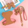 Cute Bowknot Dog Harness Leash Set Adjustable Breathable Fashion Printed Pet Vest for Small Medium Dogs Cats Outdoor Walking