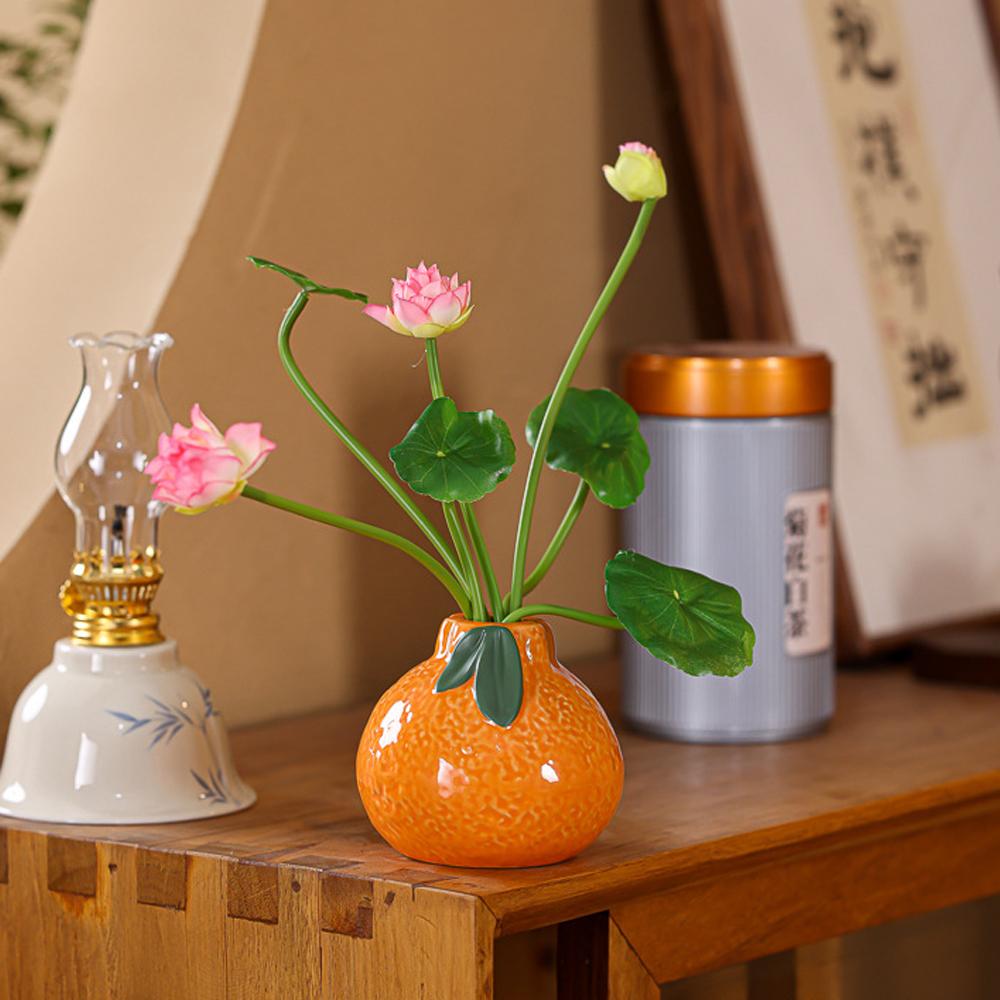 Orange Design Ceramic Vase,Suitable for Hydroponics Decorative Ceramic Vase for Living Room, Bookshelf, Office Home Decor