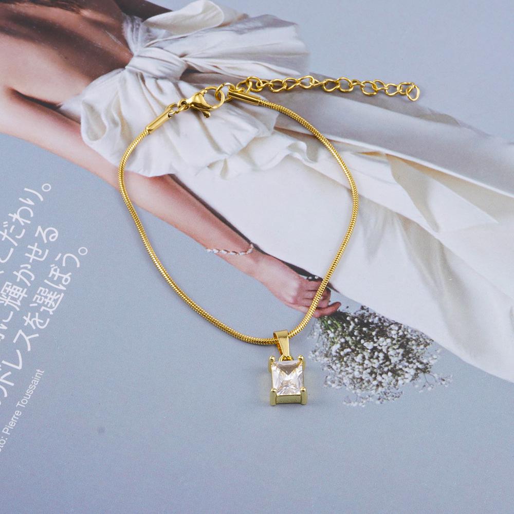 Crystal Zirconia Square Diamond Necklace, Bracelet & Earrings Set in Women's Titanium Steel Clavicle Chain Jewelry