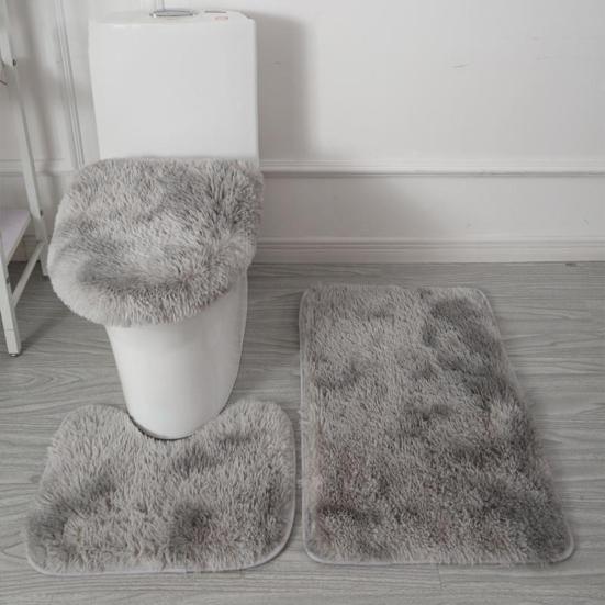 Yousheng 3Pcs/Set Bathroom Rug Absorbent Non Slip Floor Mat U-Shaped Plush Mat Toilet Lid Cover Mat with Rubber Backing for Bathroom Shower Toilet