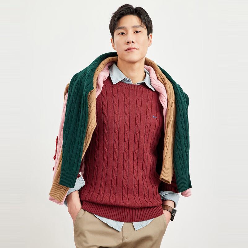 SEPTWOLVES Men's Round Neck Cable Knit Thick Wool Sweater