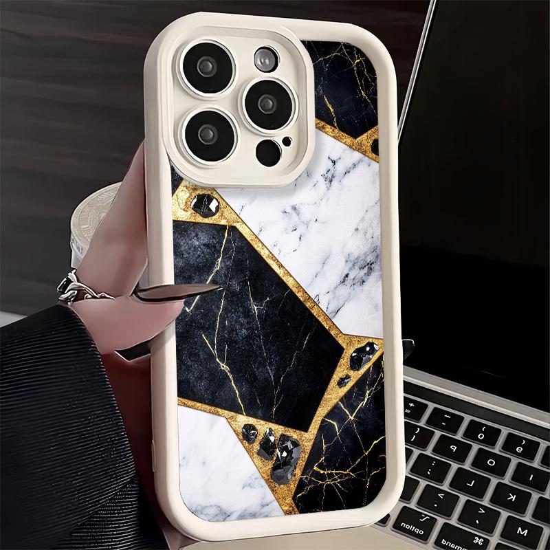Phone Case for iPhone 17 Air 16E 15 16 Pro Max Geometric Marble Pattern Cover 14 Plus 13 12 Mini Soft Shell Silicone Fundas
