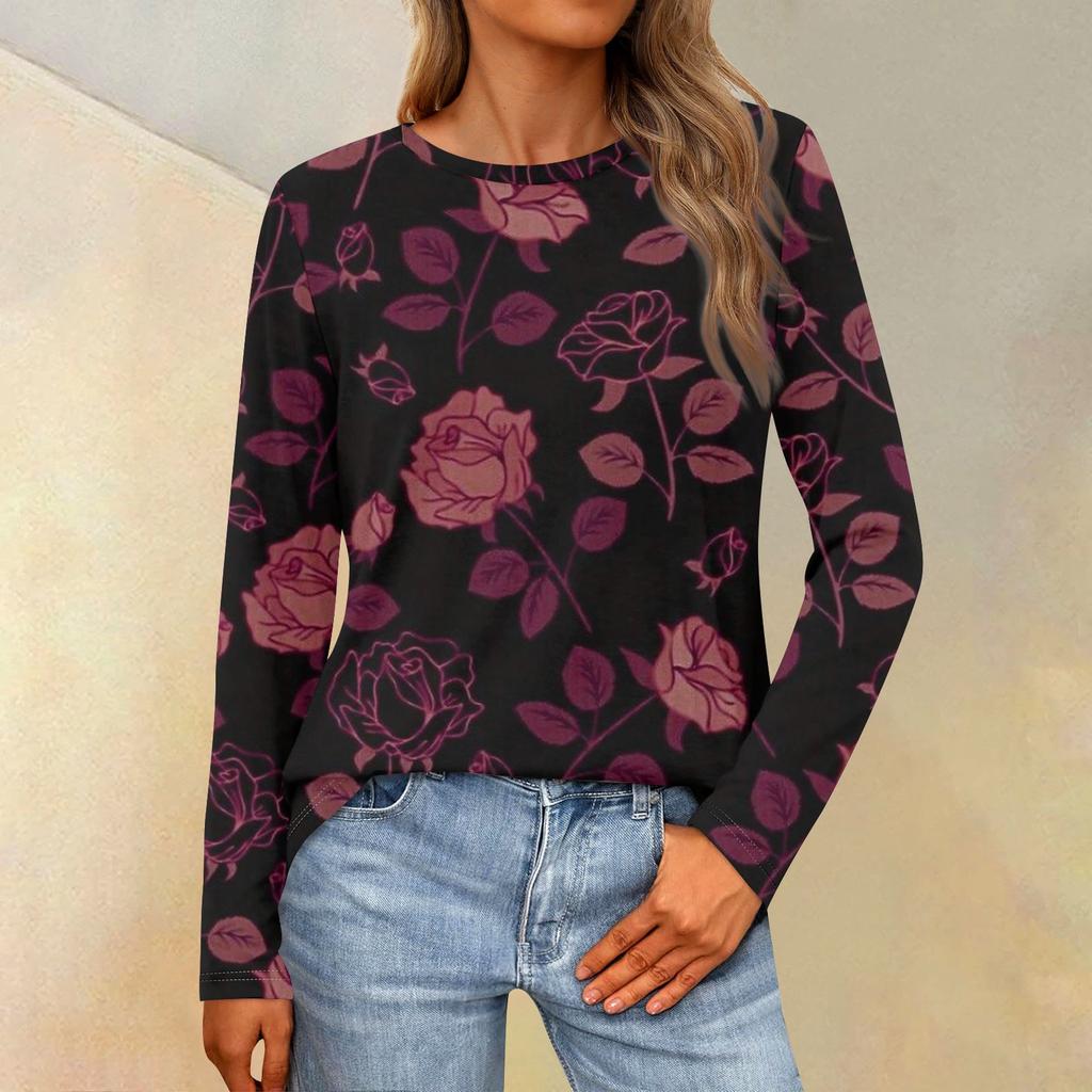 Women's Loose Casual Casual Long Sleeve Round Neck Collar Solid Color T-Shirt Top