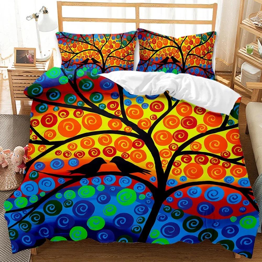 Träd Påslakan Bohemisk Skog Lyckoträd Täcke Örngott Sängkläder Set Twin Dubbel Queen King Size Polyester Täcke
