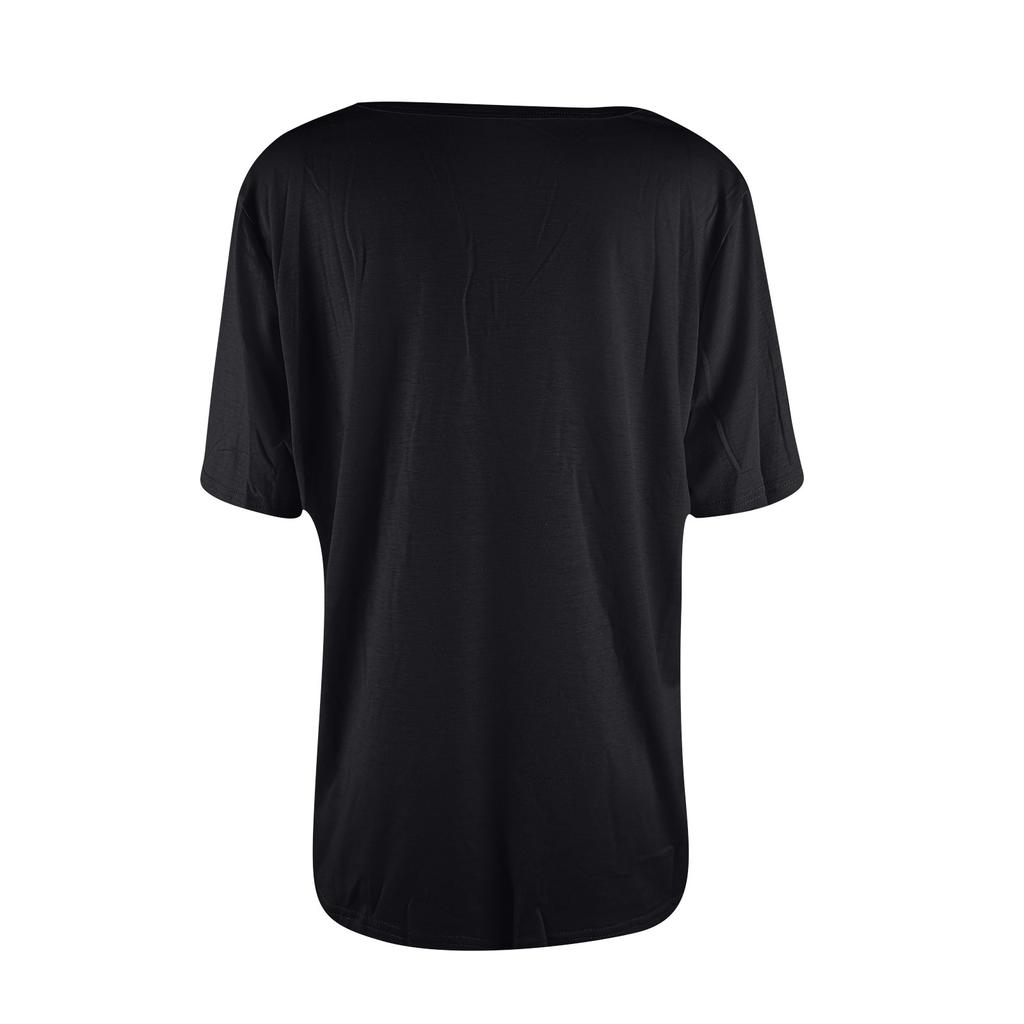Women V-neck Casual Short-sleeved Small Print Loose Pullover T-shirt Tops