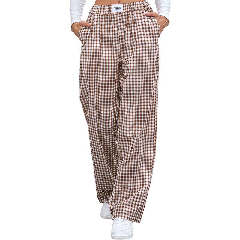 Checked Casual Loose Pocket Trousers Gingham Casual Loose Pockets Straight-Leg Trousers