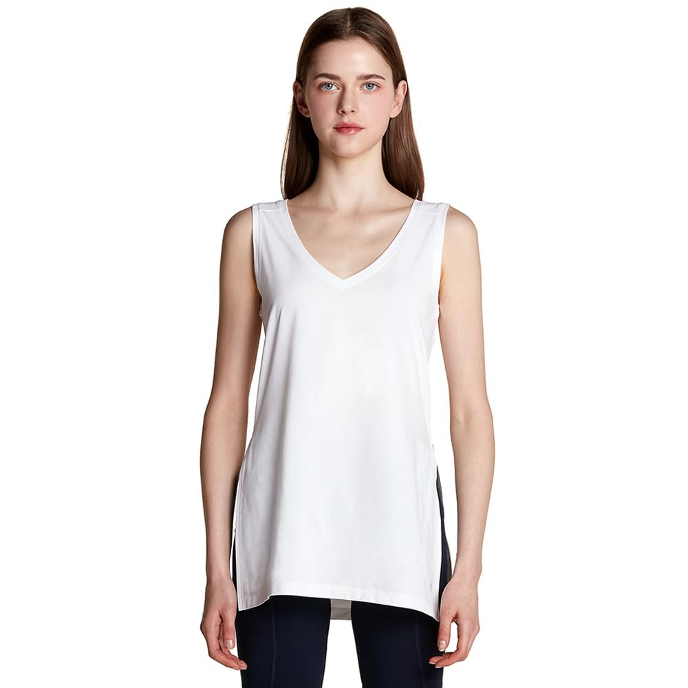 

Женская футболка без рукавов Tesla UV Stretch из переработанного материала для улицы, повседневная, размер, влагоотводящая, быстросохнущая, защита, V-образный вырез, разрез, накидка, белый