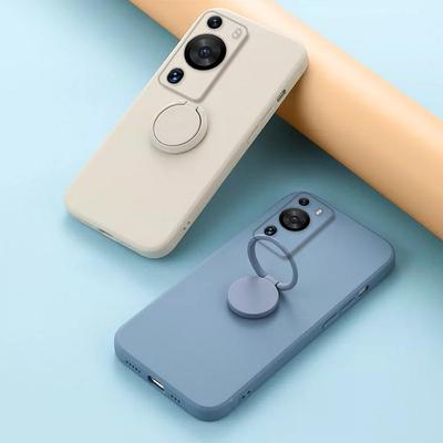 Solid Color Soft Silicone Phone Case For Huawei P60 Pro P50 P40 P30 P20 Lite Ring Stand Holder Camera Lens Protection Back Cove