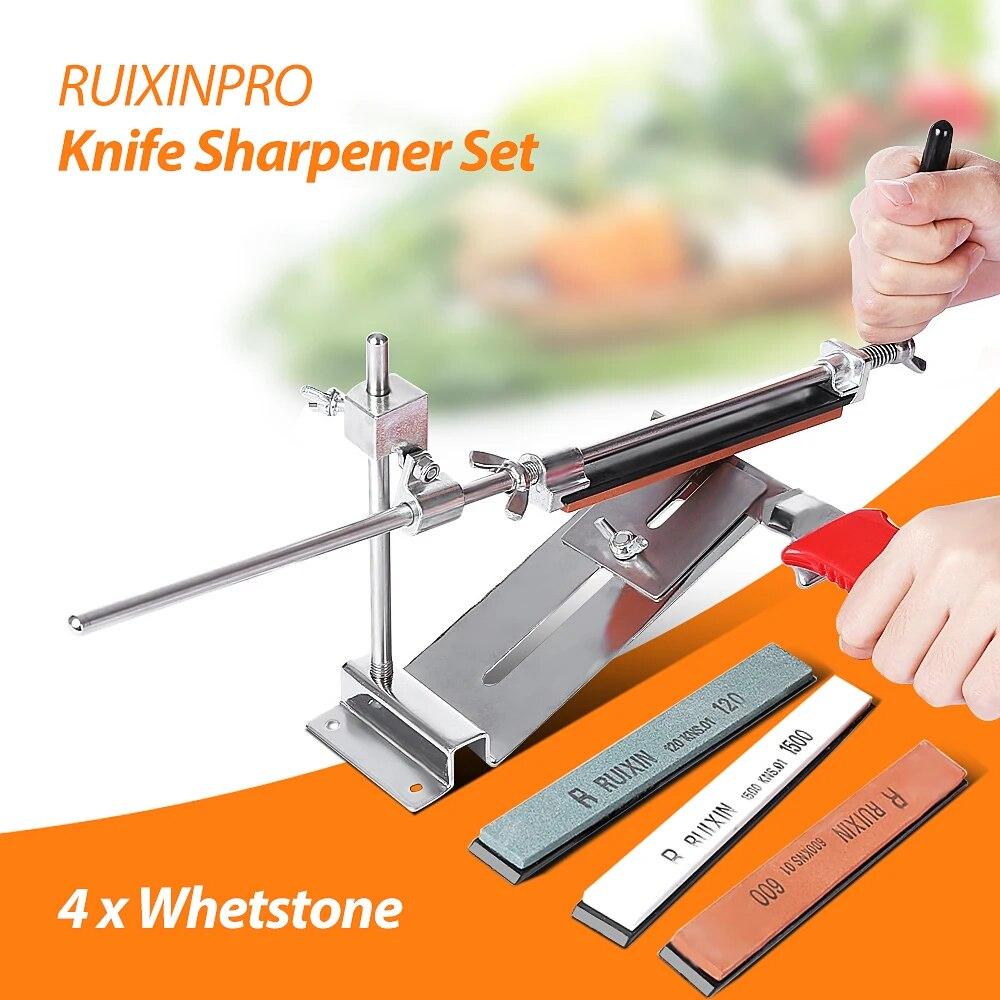 Affilacoltelli Ruixin Pro III All Iron Steel Affilacoltelli professionale da chef Sistema di affilatura da cucina Fix-angle 4 Whetston argento