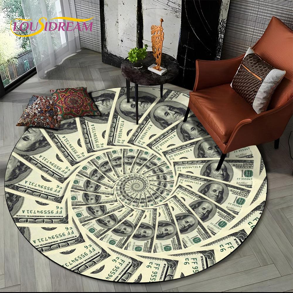 Rich Euro Dollar Money 3D Pattern Round Carpet Rug for Living Room Bedroom Child Playroom Chair Decor,Pet Area Rug Non-slip Mat