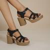 Damen Sommer Neue Einfarbige Riemen-High-Heel-Sandalen mit Blockabsatz und Rundem Zehen