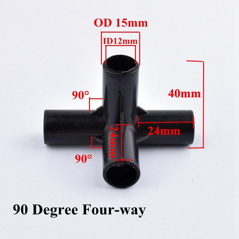 2-30Pcs ABS Black Joint Three-way Four-way 90° Elbow Pipe Connector Plant Support Wardrobe Tent Ixed Fittings 12mm Inner Dia