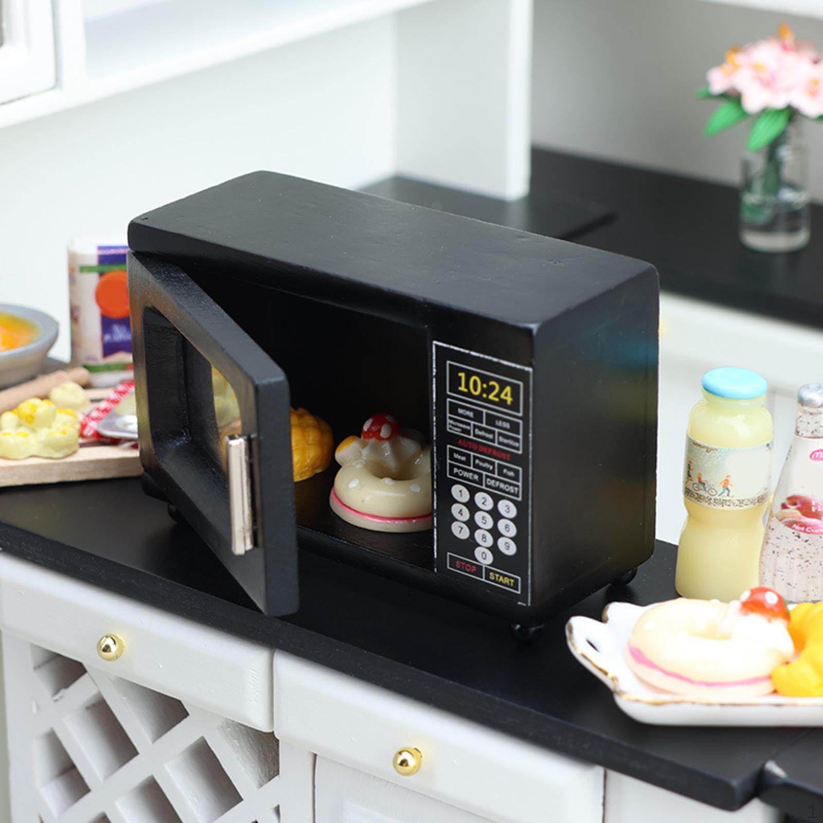 Миниатюрная микроволновая печь для кукольного домика, черная, имитация 1:12 масштабных аксессуаров для микроландшафта