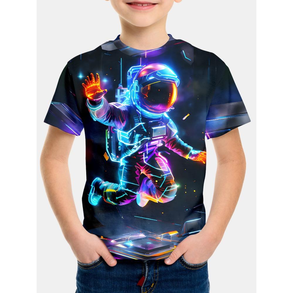 Cartoon Boy T-shirt, Summer Children's T-shirt, Fashionable Children's Clothing, 3D Printed Round Neck Top, Girls' Clothing