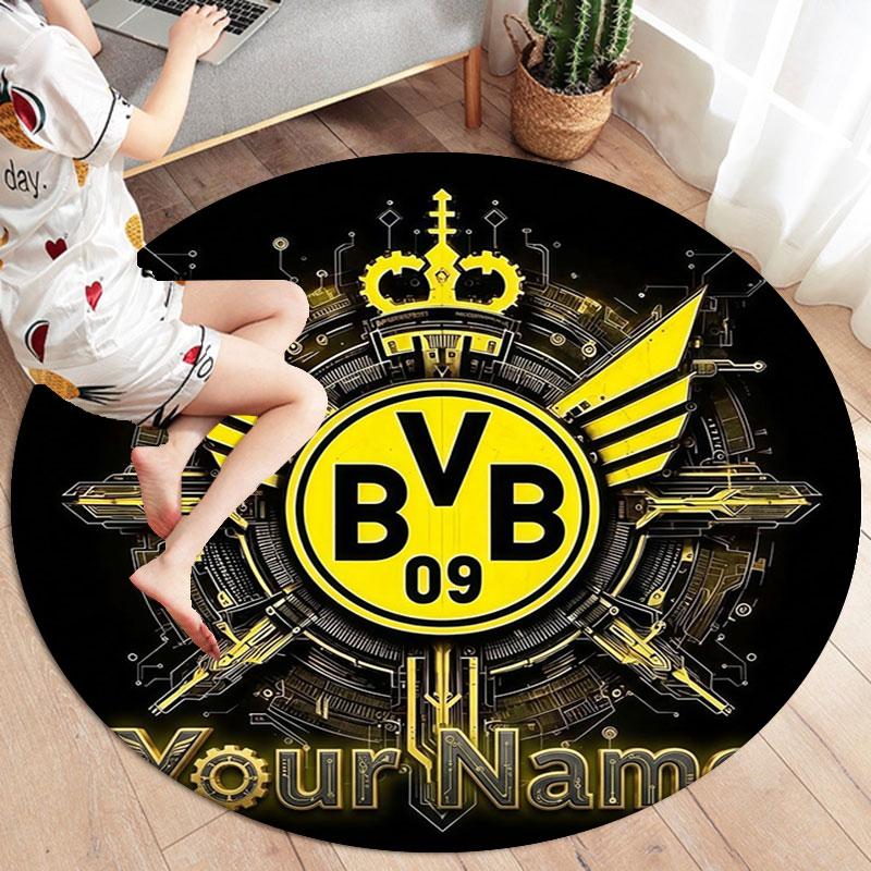 Borussia Custom Name Round Area Rug,Carpet Rug for Living Room Bedroom Sofa Playroom Decor,Non-slip Floor Mat
