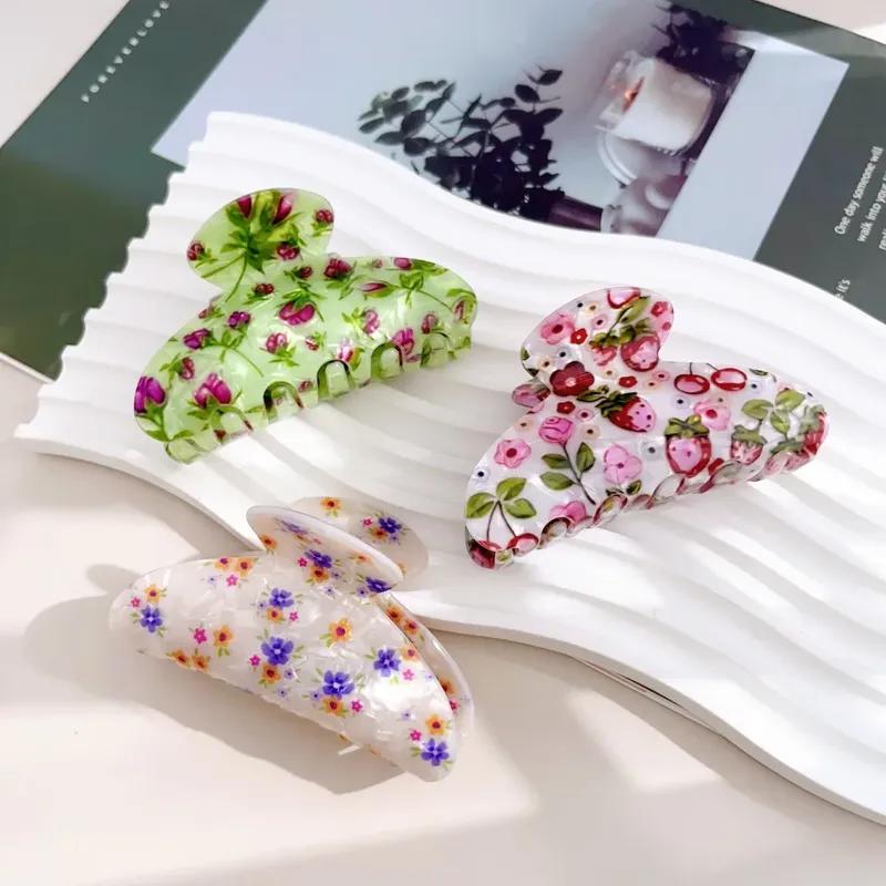 Acrylic Hair Claw Clips for Women And Girls Flower Fruits Design Thick Thin Hair Styling Accessories Sweat Catch Hairgrip