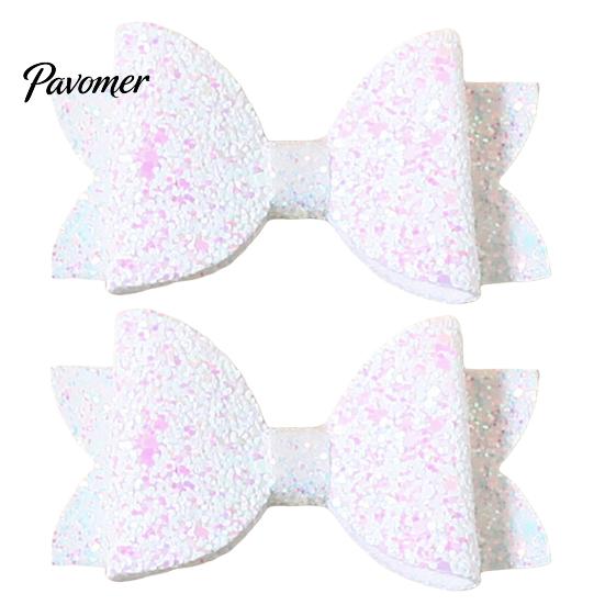 Sparkly Hair Bows for Children 2Pcs Solid Color Glitter Bow Clip Girls, Double Layer Sparkling Cute Barrettes Little Girls Hairpin, Decorative