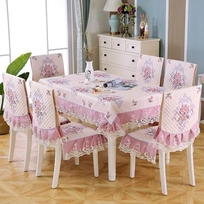 Capa de cadeira de mesa de flores, almofada de renda, toalha de mesa rosa à prova de poeira para banquete, capa de mesa de jantar, pano de cadeira bordado