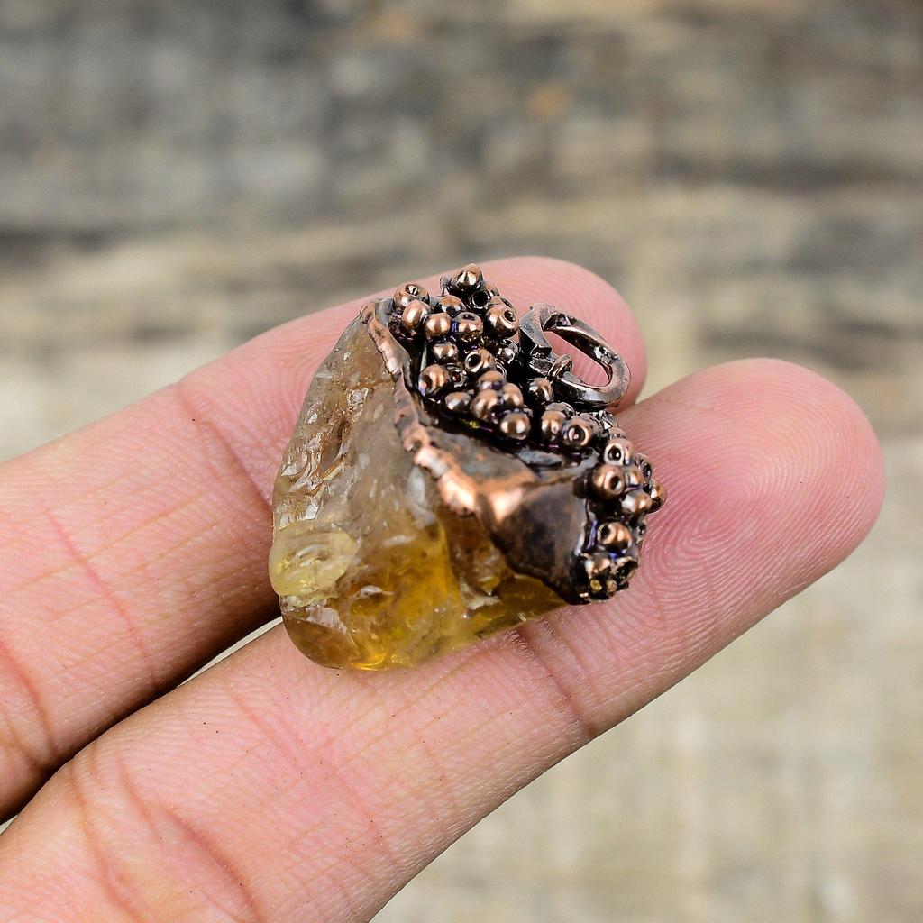 Citrine Rough Pendant Electroformed Copper Pendant Gemstone Pendant Handmade Copper Jewelry Designer Pendant Electroformed Jewelry For Gift