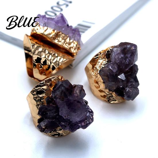 Retro Verstellbarer Offener Band Natürlicher Amethyst Fingerring Schmuckzubehör