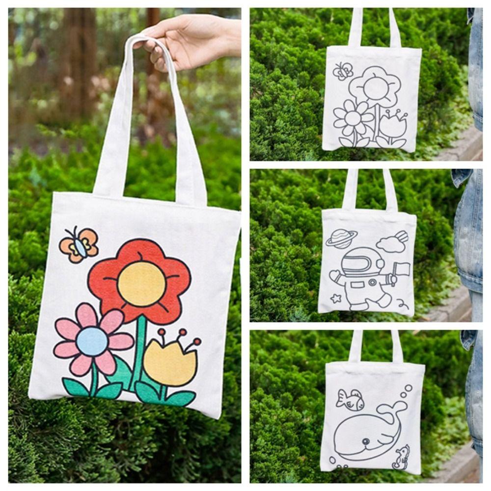 

Reusable DIY Graffiti Canvas Bag Durable Tote Bag Cartoon Tutorial Bag Elementary School