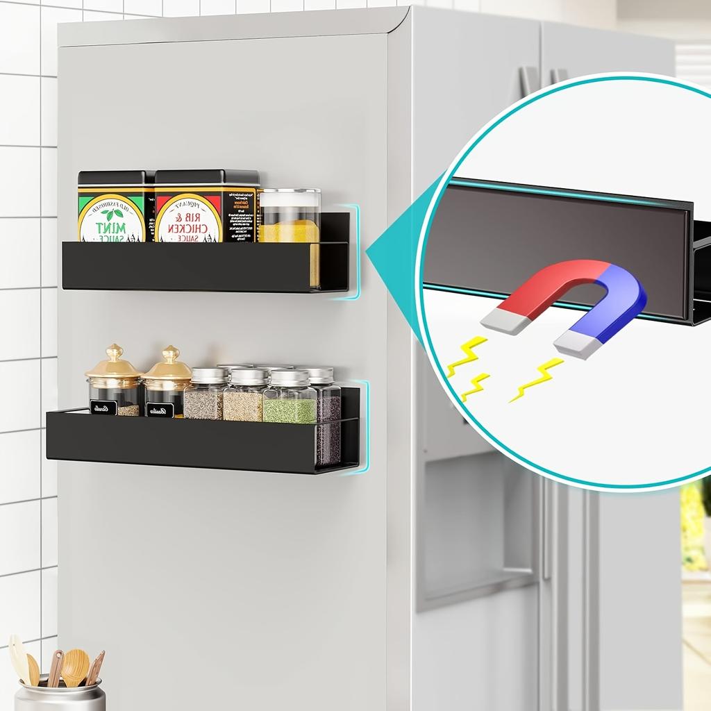 2Pcs Magnetic Spice Rack for Refrigerator Magnetic Storage Shelf Wall Mounted Fridge Organizer Spice Jar Holder