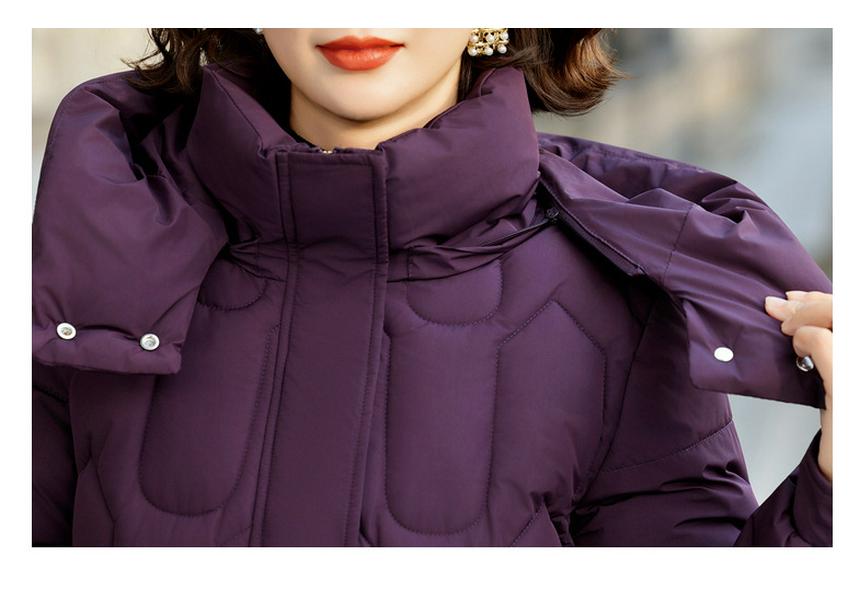 2025 New Hooded Cotton Jacket for Middle-Aged Women: Autumn-Winter Mid-Length Down Coat