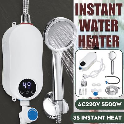5500W Durchlauferhitzer Elektrisch Tanklos Sofort Warmwasserbereiter Küche Untertischarmatur Badezimmer Dusche Mini-Durchlauferhitzer Weiß