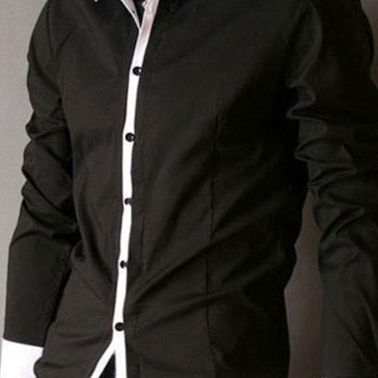 Fall Spring Men Formal Shirt Turn-down Collar Single-breasted Contrast Color Slim Fit Long Sleeves Button Cardigan Mid Length Business Daily