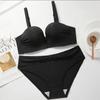 Set Dámské spodní prádlo s odnímatelným ramenním popruhem Malá protiskluzová podprsenka s nabíraným hrudníkem Set Letní sexy Ultratenký pevný luk Kalhotky s vydutým spodním prádlem