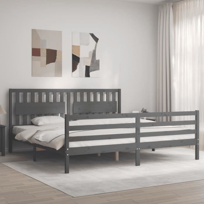 VidaXL Cadre de lit avec tête de lit gris 200x200 cm bois massif 3194333