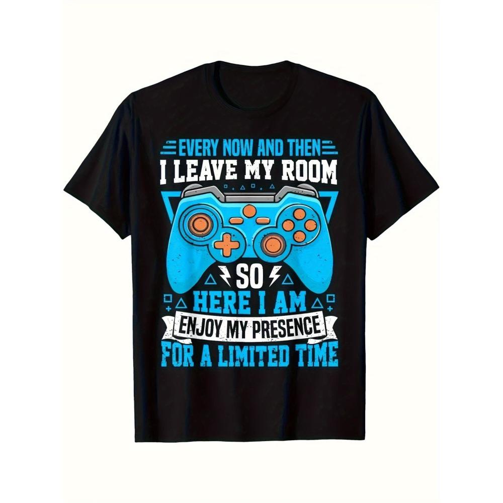 

Black Loose T-Shirt Unisex Local Humor Game T-Shirt Enjoy My Presence Humor Quotes and Controller Graphics 3XL