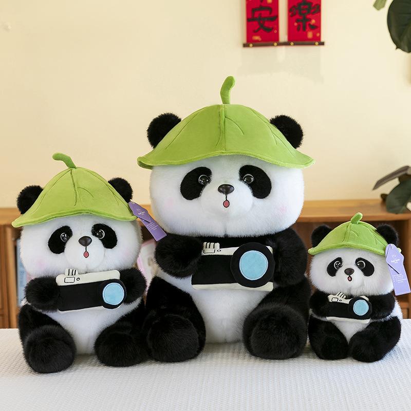 Lotus Leaf Hat Camera Panda Plush Toy Cartoon Stuffed Doll Decoration Gift Kids