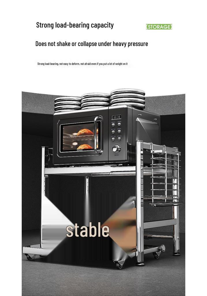 Adjustable Pull-out Microwave Oven Rack – Multi-functional Stainless Steel Shelf for Kitchen Countertop Cookware Storage