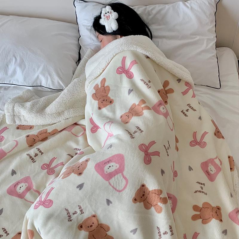 Double-Layer Cartoon Puppy Fleece Blanket Thick Warm Faux Lambs Wool Throw Blankets for Sofa Bed Autumn Winter Soft Plush Plaid