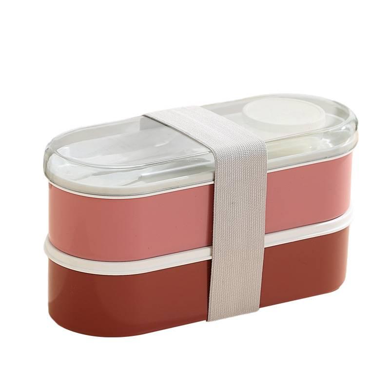 Doppellagige tragbare Lunchbox mit Gabel und Löffel Mikrowellen-Bento-Boxen Geschirrset Lebensmittelaufbewahrungsbehälter