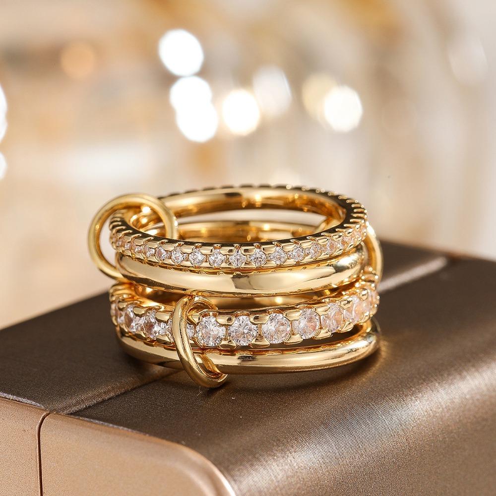 Gold Stackable Rings Geometric Knuckle Ring Multi-Link Connected Rings  Dual Purpose Jewelry