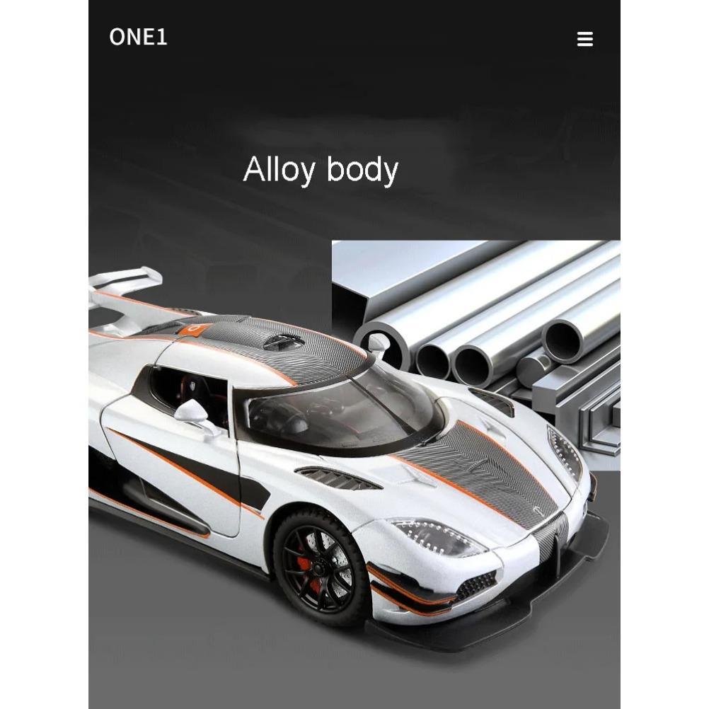 1/24 Model sportovního auta Koenigsegg ONE Alloy Diecast Supercar Hračka dvířka se dají otevírat zatahovací zpět Dekorativní kolekce Dárky k narozeninám pro chlapce
