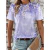 Sommer Rund Hals 3D Blomsterprint Topp Moteabel Casual Kort Ermet Dame T-skjorter
