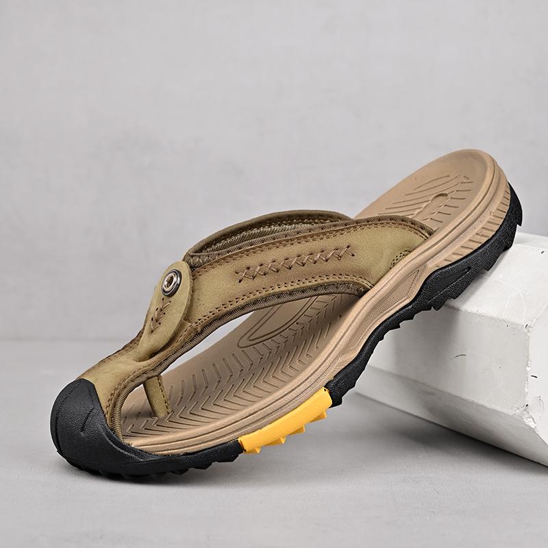 Fashion 2024 High Quality Men's Summer New Leather Slippers Casual Soft Leather Soft Sole Anti Slip Men's Genuine leather Sandals