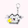 Kawaii Little Cat with Flower Keychains Strawberry Kitten Keyring for Accessories Bag Key Chain Ring Jewelry Fans Friends Gifts