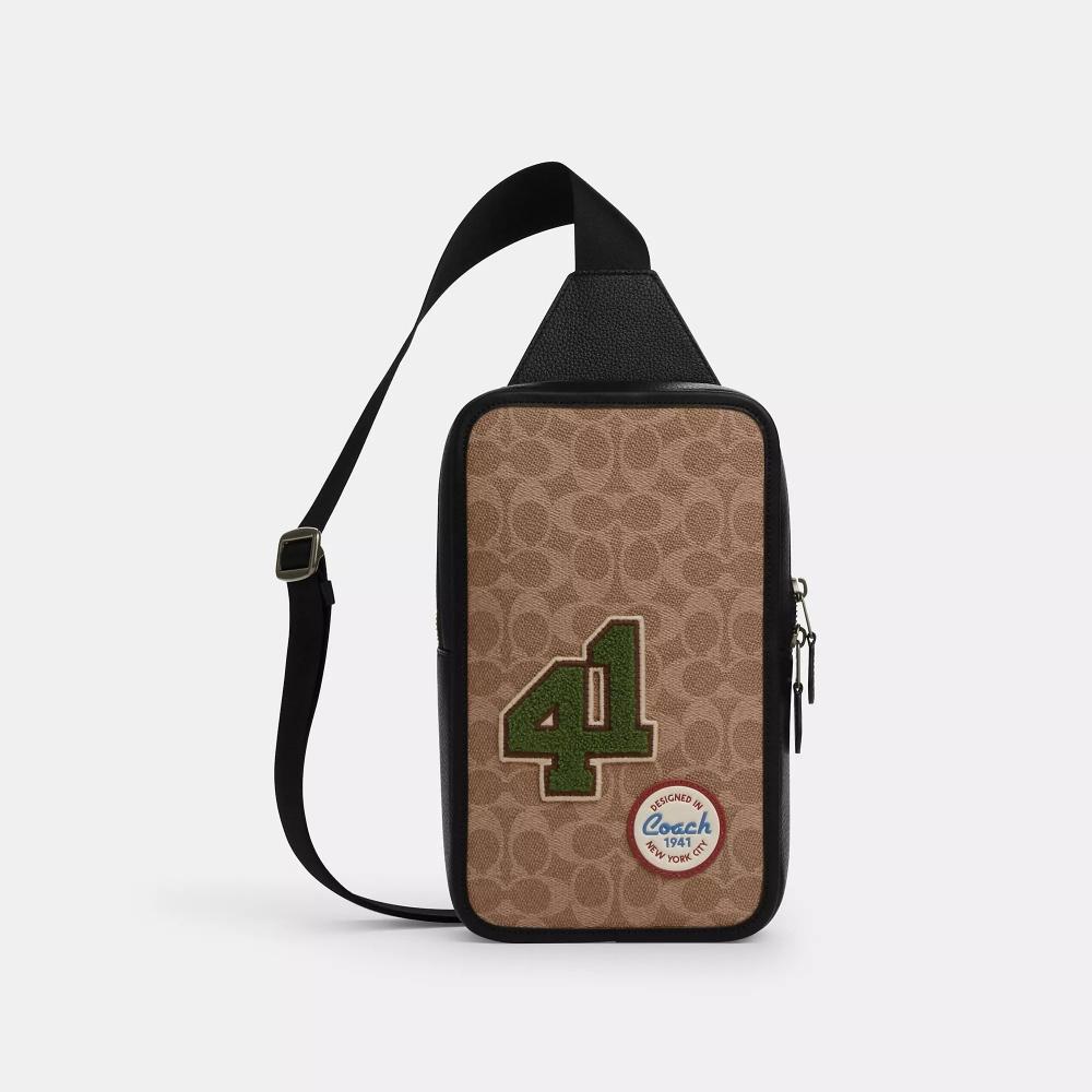 

Coach Sullivan Pack In Signature Canvas With Patches Gunmetal Tan Multi One Size