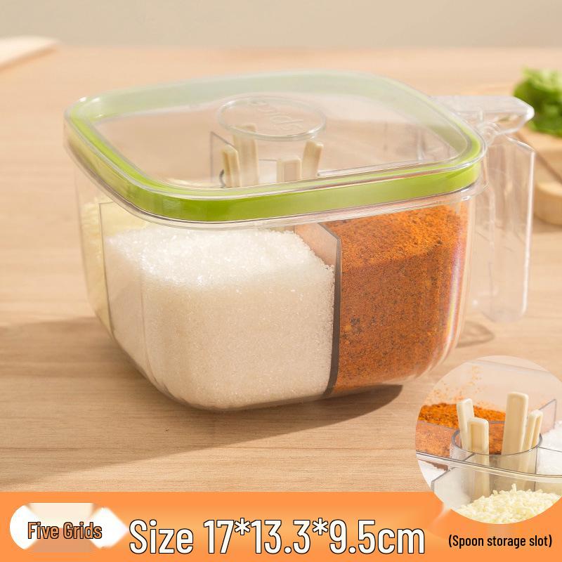 Luxurious Multi-Grid Kitchen Seasoning Jar Set - Plastic Salt & MSG Storage