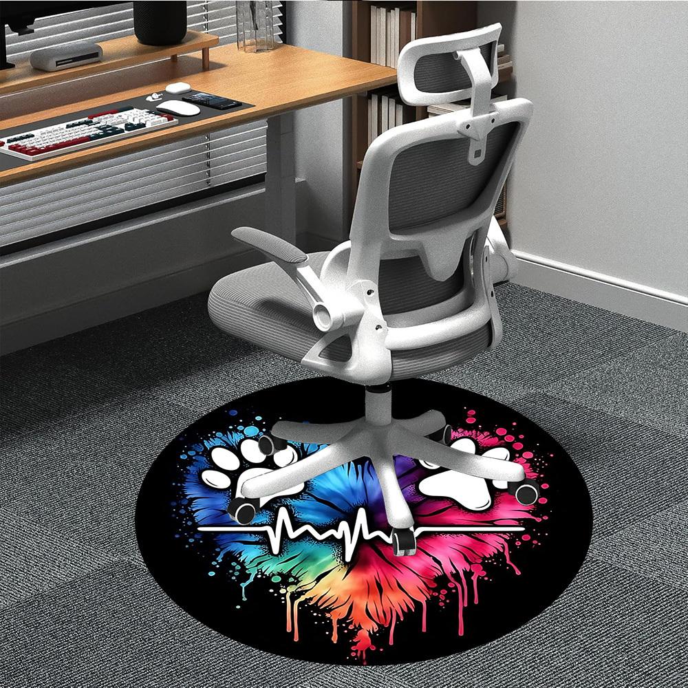 

1pc PawPrints Heartbeat Office Round Area Rug, Indoor Mat Suitable ForOffice, Under Office Chairs Bedroom Living Room Home Decor T185 80cm by 80cm