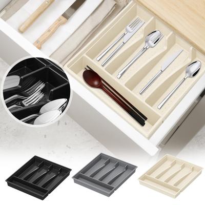 Arbeitsplatten-Utensilienhalter mit Deckel, Plastik-Besteckschale für Schublade, 5 Fächer Besteck-Organizer