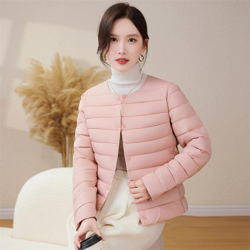 Down cotton liner women's winter short wear light and slim collarless jacket with fashionable warm small cotton-padded jacket