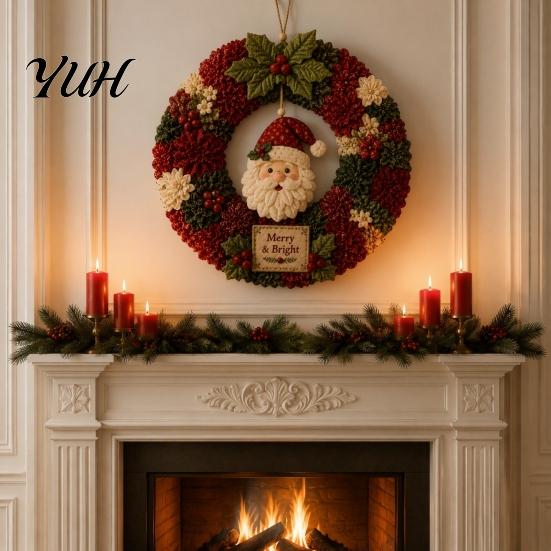 Relaxing Holiday Craft Projects 3D Fabric Wreath Poke Art Kit for Adults, Christmas Easy Crafts Adults Kit, Santa Snowman Design, Beginner-Friendly