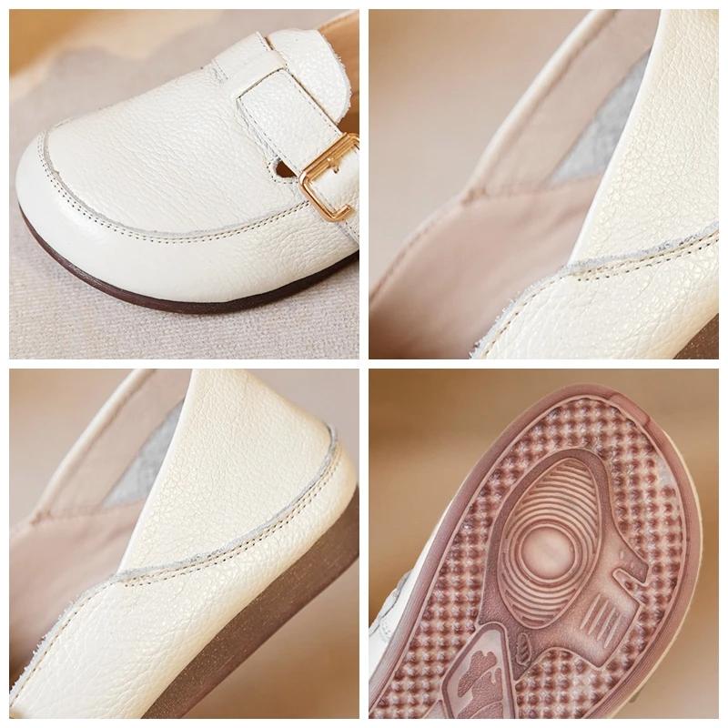 Cowhide Leather Yellow Loafers Woman Handmade Ballet Flats Ladies Mom White Driving Shoes Women Ethnic Inspired Green Moccasins