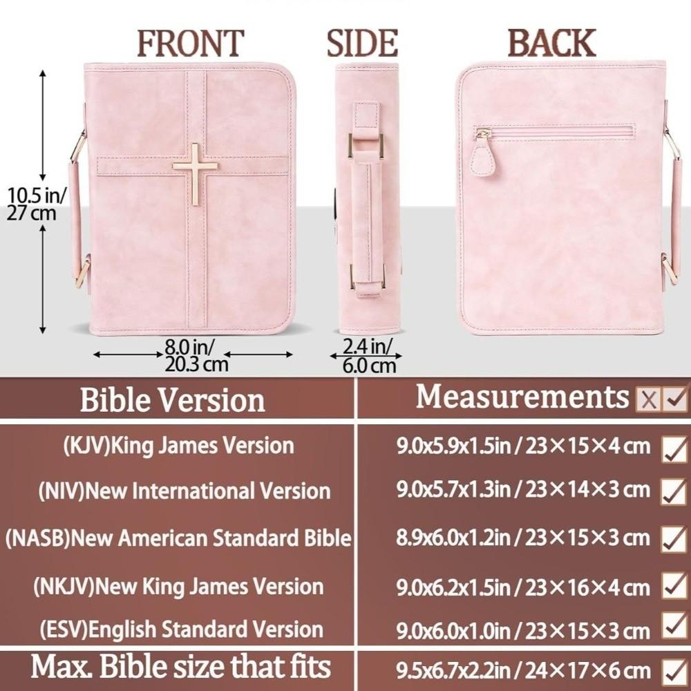 Cross-themed Vegan Leather Bible Cover Dust-proof with Phone Pocket PU Leather Bible Bag Built-in Bookmark Ribbon